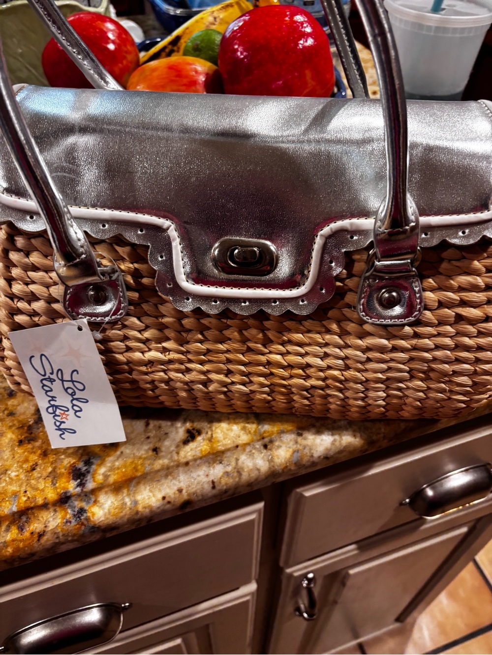 Lola Starbask Silver-Trimmed Tan Woven Tote